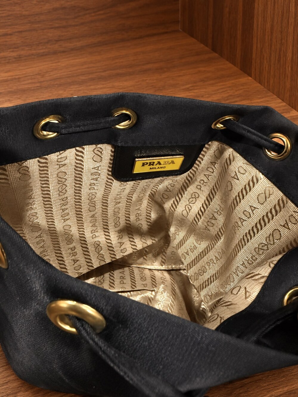 Prada Black Drawstring Makeup Bag | Compact Black Finish - Picture 5 of 6